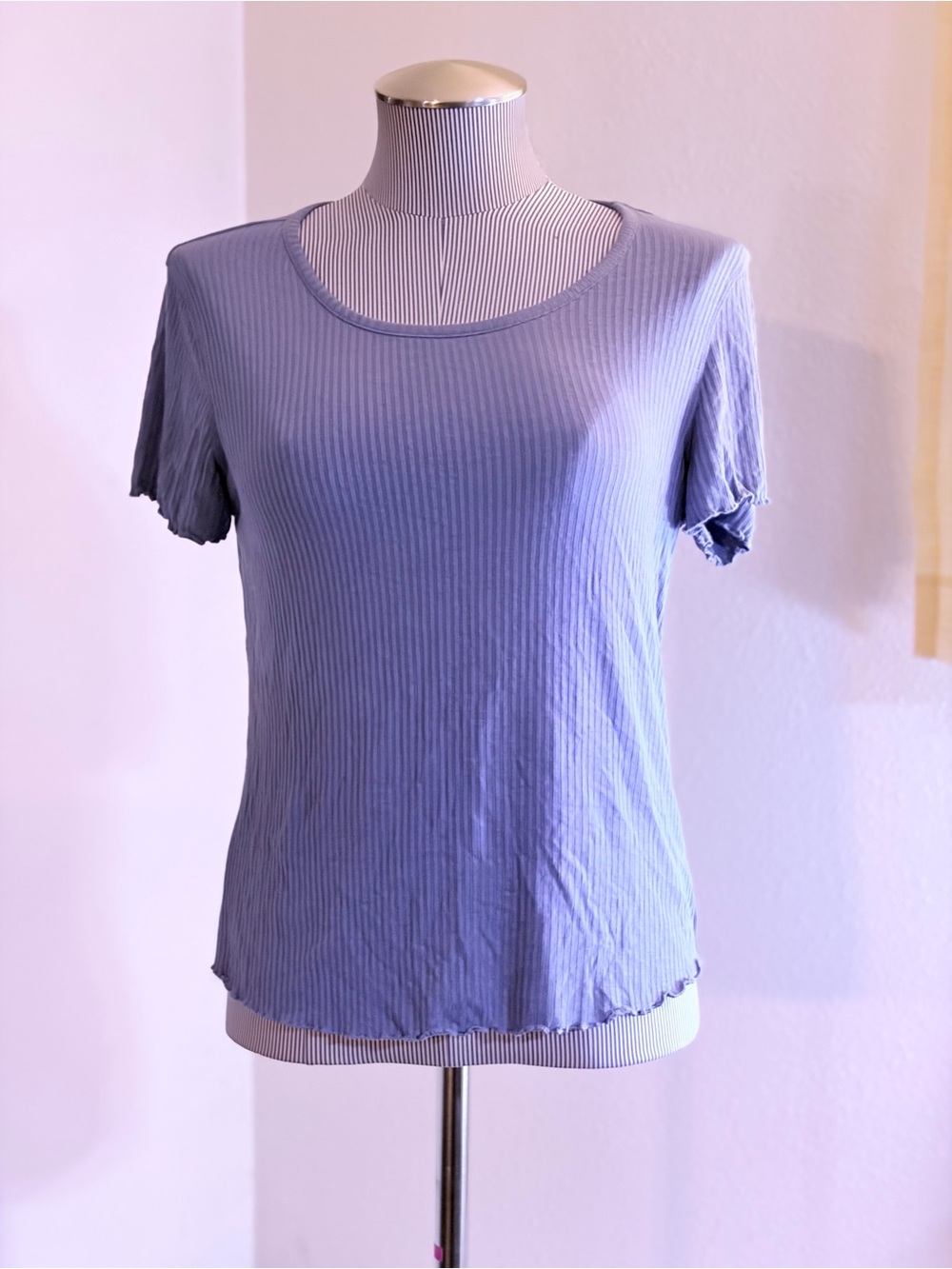 Ribbed Short-Sleeve Tee in Blue